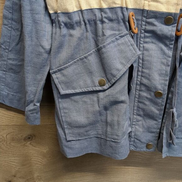 Blu Pepper Two-Tone Cream and Blue Linen Jacket Womens Size Medium - Picture 3 of 10